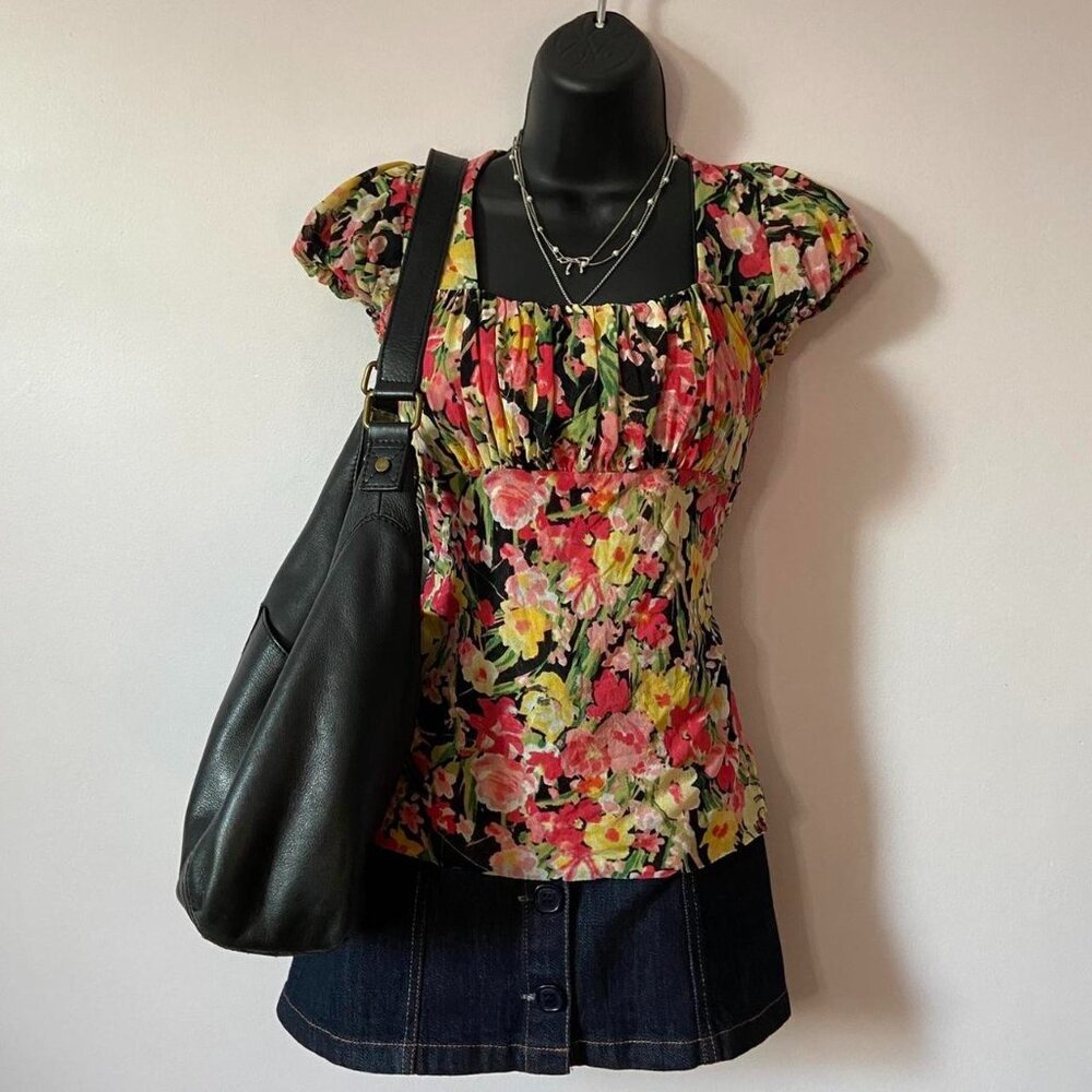 y2k 2000s multicolored floral babydoll top